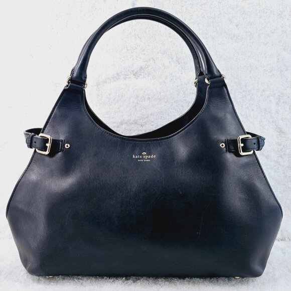 KATE SPADE Large Vanston Dylan Black Smooth Leather Shoulder Tote Buckle Accents - Picture 1 of 15